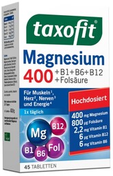 Magnez 400+B1+B6+B12+Kwas foliowy TAXOFIT, 45 tabletek