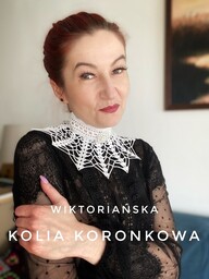 Pakamera Biała szydełkowa koronkowa wiktoriańska kolia z broszką