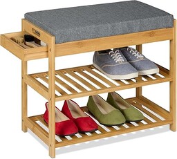 Relaxdays Ławka na buty, ławka tapicerowana z półką