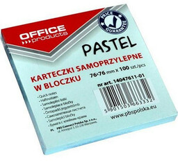 Notes samoprzylepny 76x76mm 100 kartek pastelowy niebieski OFFICE