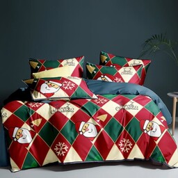 Pościel satynowa dwustronna 200x220 Mikołaj Śnieżynki Serduszka Merry