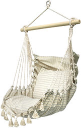 Fotel hamakowy boho, ecru-błękitny HC9-361TM