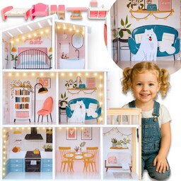 Domek dla lalek drewniany duży oświetlenie LED Happy