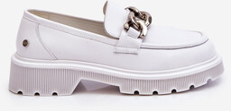 Skórzane Mokasyny Z Łańcuchem GOE LL2N4038 Białe-39
