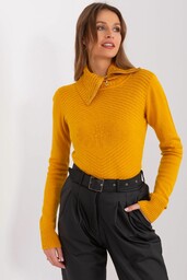Damski sweter z rozpinanym golfem ciemny żółty
