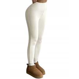 SHEIN OCIEPLANE LEGGINSY Z WYSOKIM STANEM W KREMOWYM