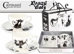 FILIŻANKI PORCELANOWE CARMANI ze spodkami - Crazy Cats