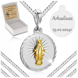 Srebrny Łańcuszek Komunijny Medalik Matka Boska Cudowna Grawer