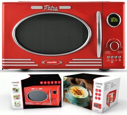 Kuchenka Mikrofalowa Grill Mikrofalówka Retro 1000W 23L Czerwona
