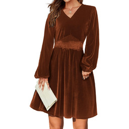 Sukienka Midi A-Line V-Neck Elegancka Welurowa Wyjściowa Moda