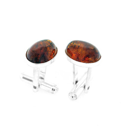 Srebrne spinki do mankietów Bursztyn koniakowy w oprawie