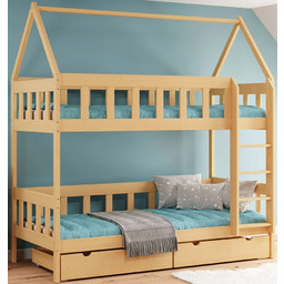 Edinos Łóżko piętrowe domek z drewna z szufladami,