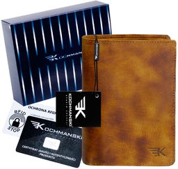 KOCHMANSKI Portfel męski skórzany brązowy rfid pionowy