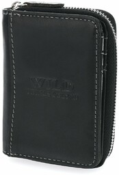Czarny skórzany portfel męski pionowy portfelik WILD 898