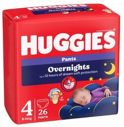 HUGGIES Pieluchomajtki Overnights Pants rozmiar 4 (9-14kg), 26szt.