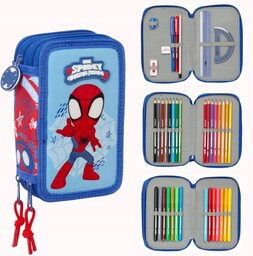 Piórnik Potrójny Blue Spider-man 37elem. Safta