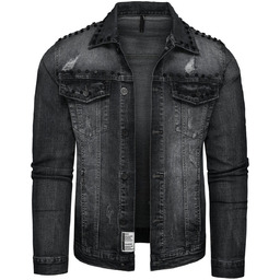 Kurtka męska jeansowa czarna z nitami Recea