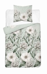 Detexpol Pościel satynowa 140x200 Romantyczna Magnolia zielona 5220