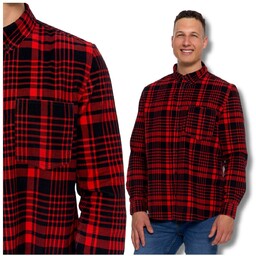 Sztruksowa Koszula Męska 100% Bawełna w Kratę Długi