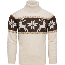 Sweter męski wełniany z golfem norweski wzór kremowy