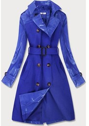 Cienki płaszcz z łączonych materiałów niebieski (yr2027)