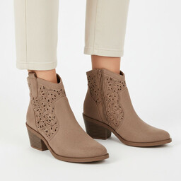 S.Barski Botki damskie, cholewka z materiału ażurowe wycięcia