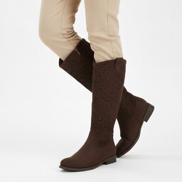 S.Barski Kozaki damskie, wysoka cholewka materiałowe wnętrze zapinane