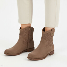 S.Barski Botki damskie, cholewka z materiału ażurowe wykończenie