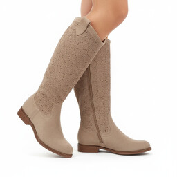 S.Barski Kozaki damskie, cholewka z materiału zapinane