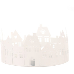 Świecznik adwentowy Domki, biały, metalowy,średnica 20 cm