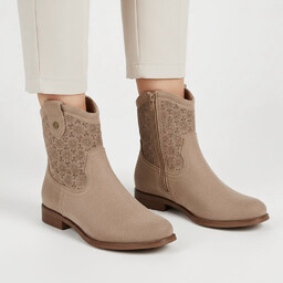 S.Barski Botki damskie, cholewka z materiału ażurowe wykończenie