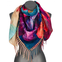 Chusta damska przejściowa KWIATEK na prezent z frędzlami