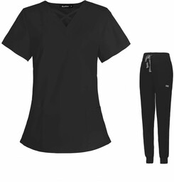 Nianqing Komplet Medyczny Damski Scrubs - Czarny -
