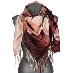 Chusta damska przejściowa KWIATEK na prezent z frędzlami