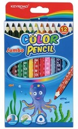 KREDKI OŁÓWKOWE TRÓJKĄTNE 12 KOLORÓW KEYROAD JUMBO