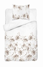 Detexpol Pościel satynowa 140x200 Beżowa brązowy kwiaty 5325