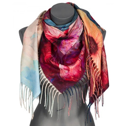 Chusta damska przejściowa KWIATEK na prezent z frędzlami