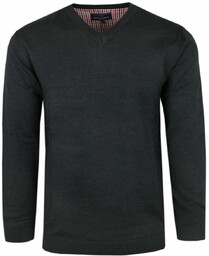 Męski Klasyczny Sweter w Serek (V-Neck) - Antracytowy