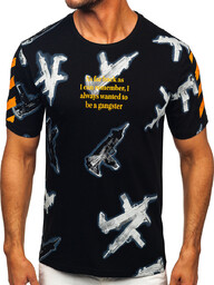 Czarny bawełniany t-shirt męski z nadrukiem Denley MPO3471