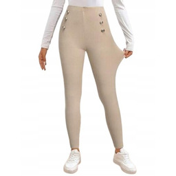 SHEIN BEŻOWE LEGGINSY Z WYSOKIM STANEM I GUZIKAMI