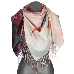 Chusta damska przejściowa KWIATEK na prezent z frędzlami