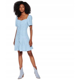 Guess Sukienka z Guzikami i Bufkami Niebieska Damska