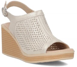 Sandały damskie na koturnie skórzane ażurowe złote Filippo