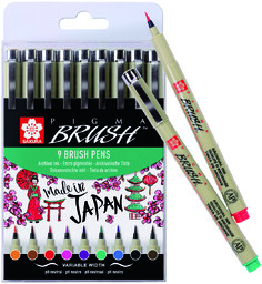 Sakura, pisaki pędzelkowe, Pigma Brush Pen, 9 sztuk