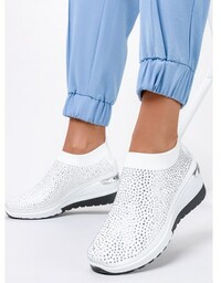 Białe sneakersy na koturnie z cyrkoniami buty sportowe