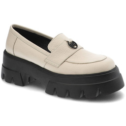 Beżowe Półbuty Karino Wygodne Skórzane Mokasyny