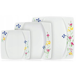 Talerze Kwadratowe czeska porcelana Kwiaty Obiadowe 6 os