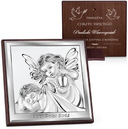 Kwadratowy obrazek z nadrukiem Anioła Stróża na roczek