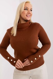 Gładki sweter plus size z golfem brązowy