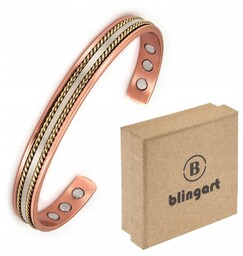 BLINGART Bransoletka MIEDZIANA magnetyczna męska BANGLA pozłacana PREZENT